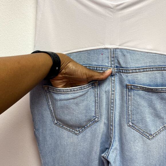 HATCH Over the Bump Maternity Flare Jeans Light Wash Stretch Distressed Size 26 - Picture 8 of 12